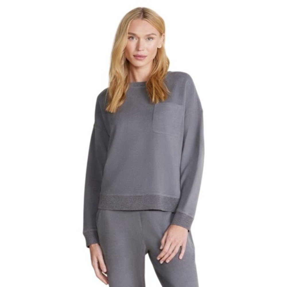 Barefoot Dreams Womens Size Medium Malibu Brushed Fleece Sweater Coal Gray NWT
